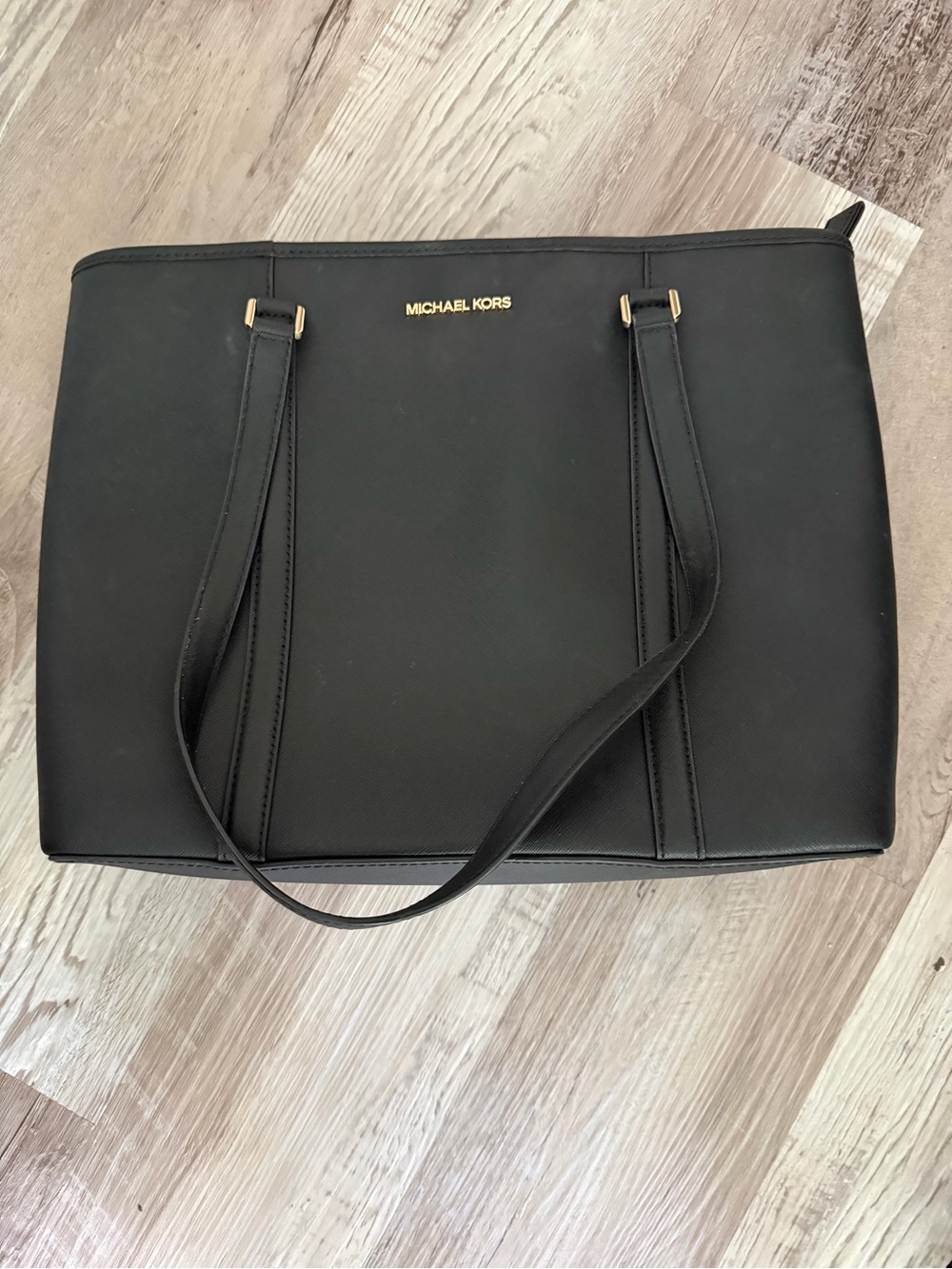 Michael Kors Black Saffiano Leather Tote with Gold Logo